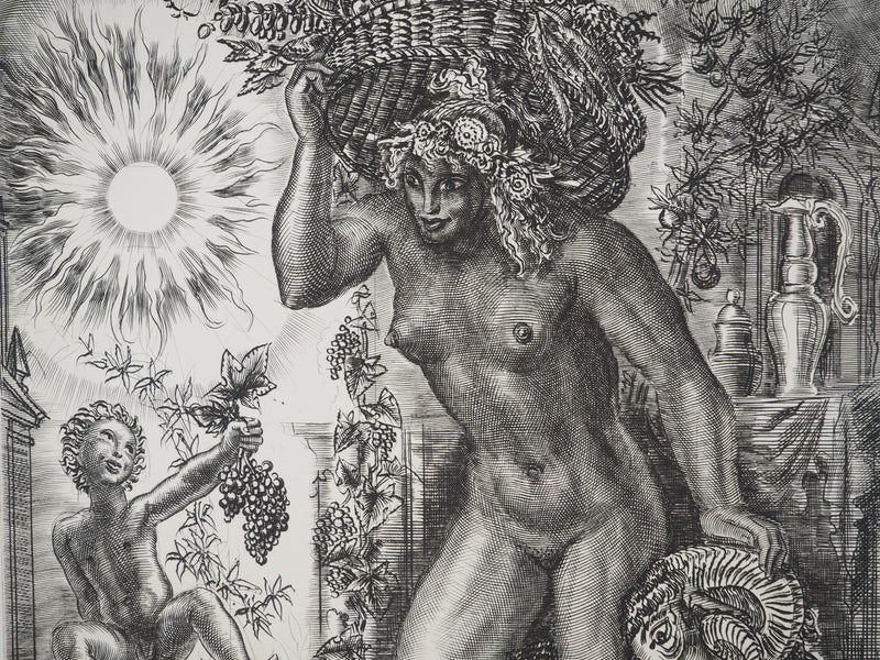 Albert DECARIS : Les vendanges, Gravure originale signée