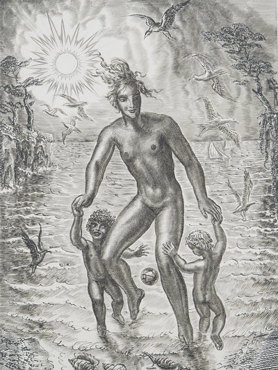 Albert DECARIS: Woman and Fauna, Original signed engraving