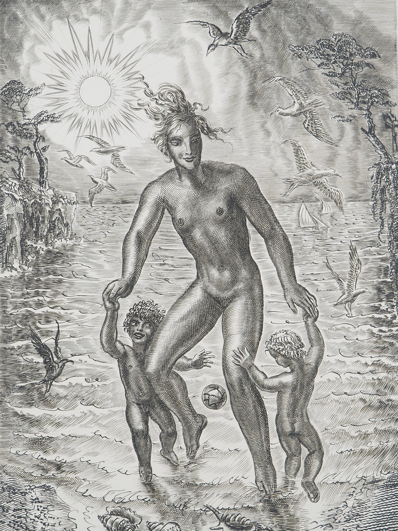 Albert DECARIS: Woman and Fauna, Original signed engraving
