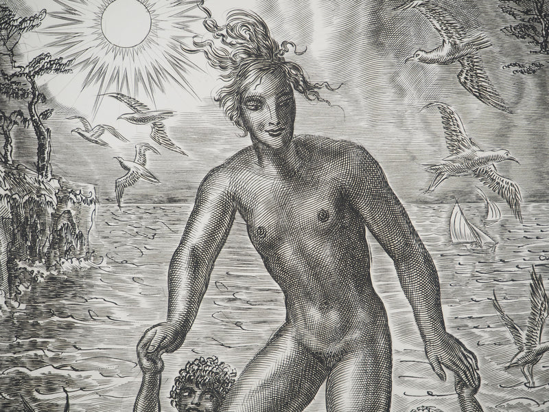 Albert DECARIS: Woman and Fauna, Original signed engraving