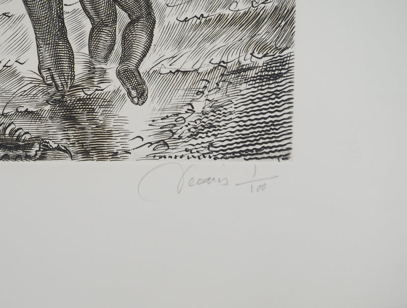 Albert DECARIS: Woman and Fauna, Original signed engraving
