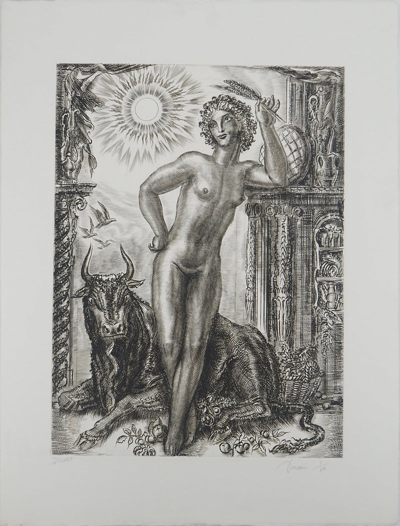 Albert DECARIS : Fécondité solaire, Gravure originale signée