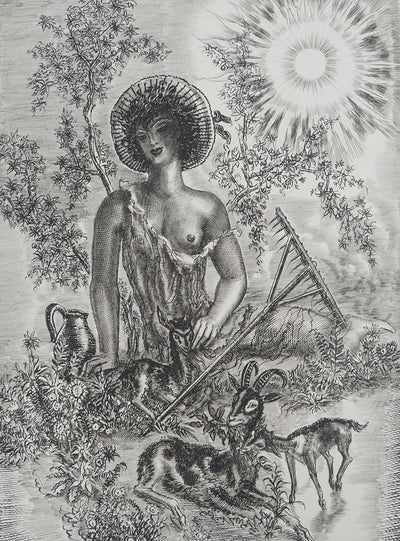 Albert DECARIS : La bergère, Gravure originale signée