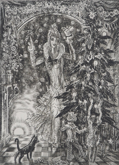 Albert DECARIS : L'arbre de Noël, Gravure originale signée