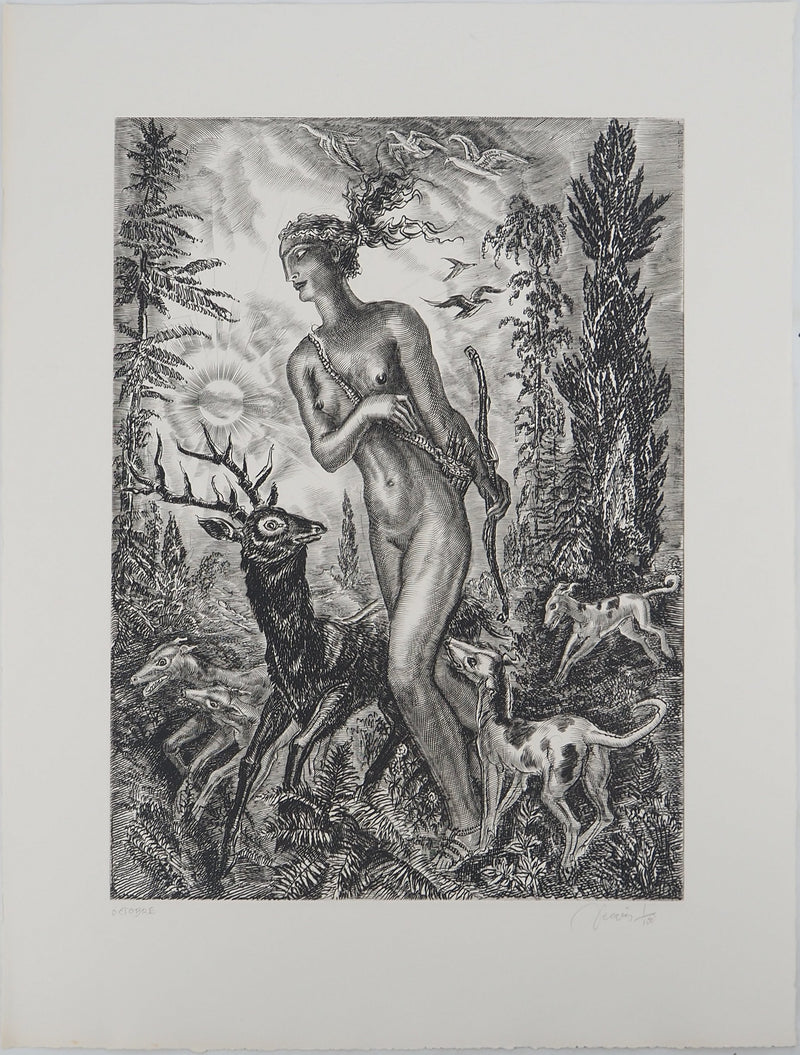 Albert DECARIS : Diane déesse de la chasse, Gravure originale signée