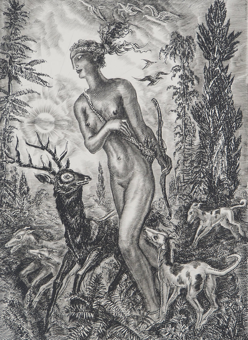 Albert DECARIS : Diane déesse de la chasse, Gravure originale signée
