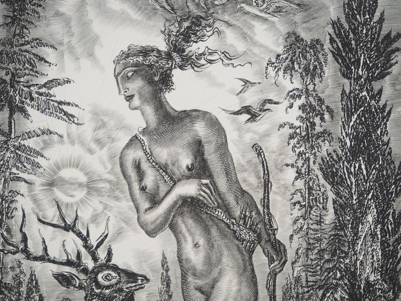 Albert DECARIS : Diane déesse de la chasse, Gravure originale signée