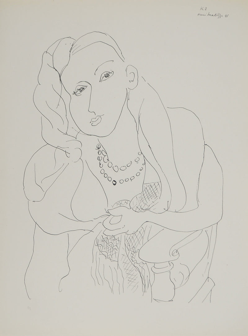 Henri MATISSE : Femme au collier de perles, Lithographie originale (vue générale) - Crédit photo : Galerie Art.Paris