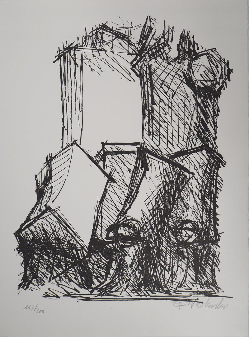 Fritz WOTRUBA : Bâtiment, Lithographie originale (vue générale) - Crédit photo : Galerie Art.Paris