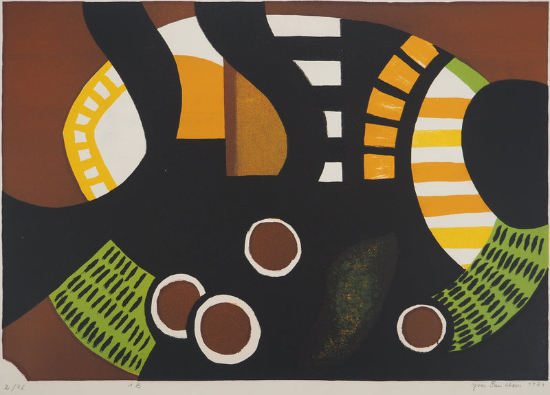 Yves FAUCHEUR : Composition verte et jaune, Lithographie originale signée