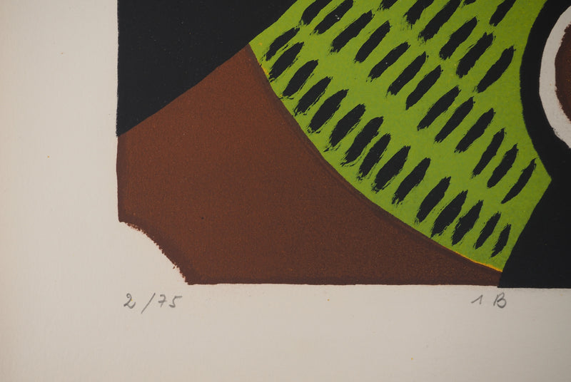 Yves FAUCHEUR : Composition verte et jaune, Lithographie originale signée