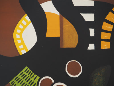 Yves FAUCHEUR : Composition verte et jaune, Lithographie originale signée