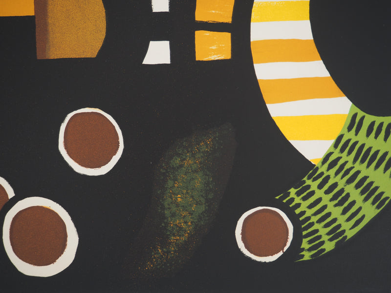 Yves FAUCHEUR : Composition verte et jaune, Lithographie originale signée