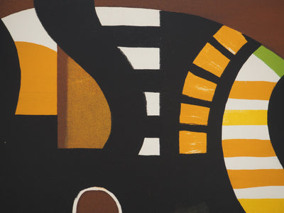 Yves FAUCHEUR : Composition verte et jaune, Lithographie originale signée