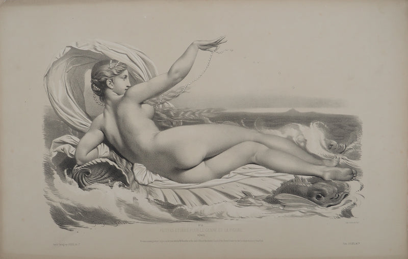 Joseph FELON : La naissance de Vénus en noir et blanc, Lithographie originale signée