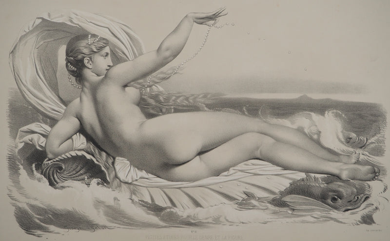 Joseph FELON : La naissance de Vénus en noir et blanc, Lithographie originale signée