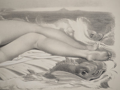 Joseph FELON : La naissance de Vénus en noir et blanc, Lithographie originale signée
