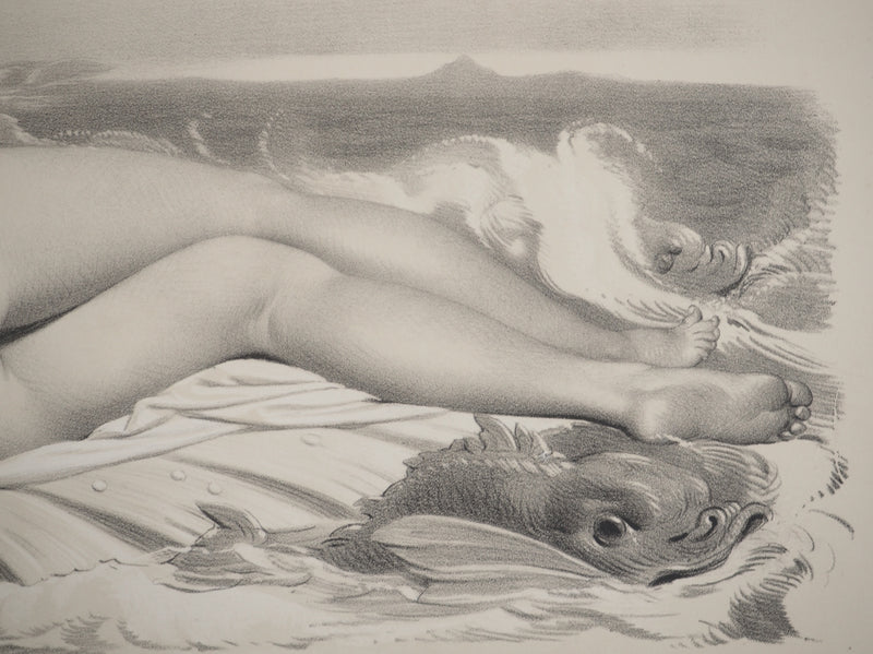 Joseph FELON : La naissance de Vénus en noir et blanc, Lithographie originale signée