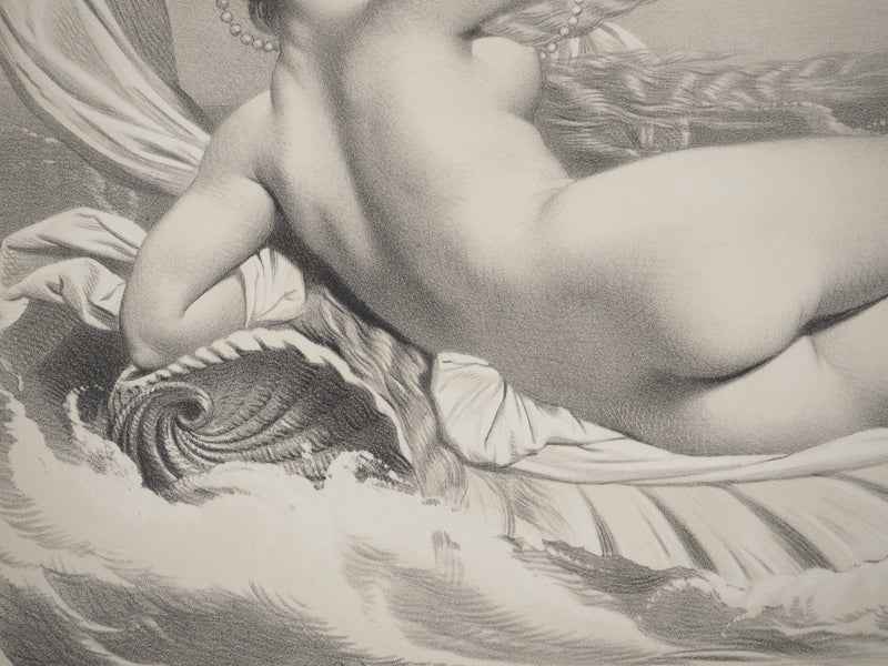 Joseph FELON : La naissance de Vénus en noir et blanc, Lithographie originale signée
