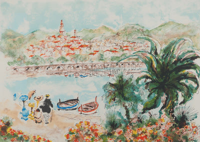Urbain HUCHET : Vacances en Côte-d'Azur, Lithographie originale signée