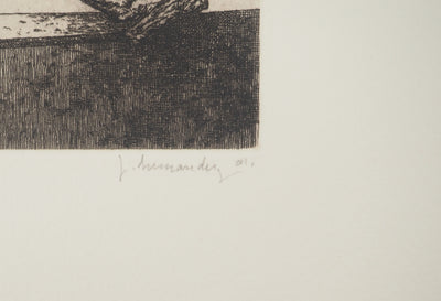 BT José HERNÁNDEZ: Blütenkopf, Original signierter Stich