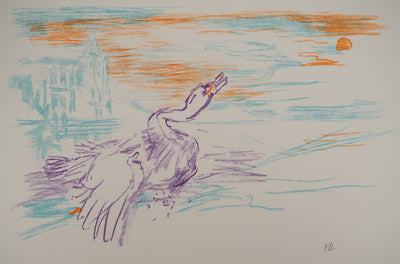 Oskar KOKOSCHKA : Le cygne qui s'abat sur les eaux, Le bal masqué, Lithographie originale signée