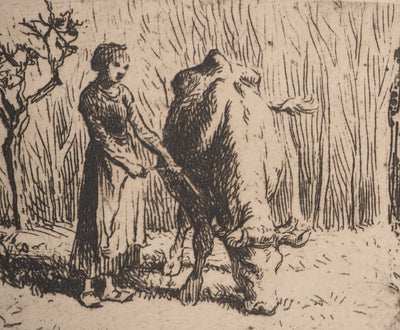 Charles Emile JACQUE : Vache paissant, Gravure originale signée