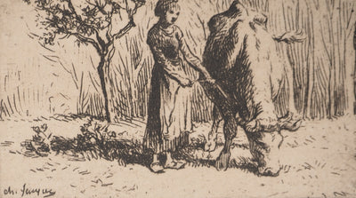 Charles Emile JACQUE : Vache paissant, Gravure originale signée