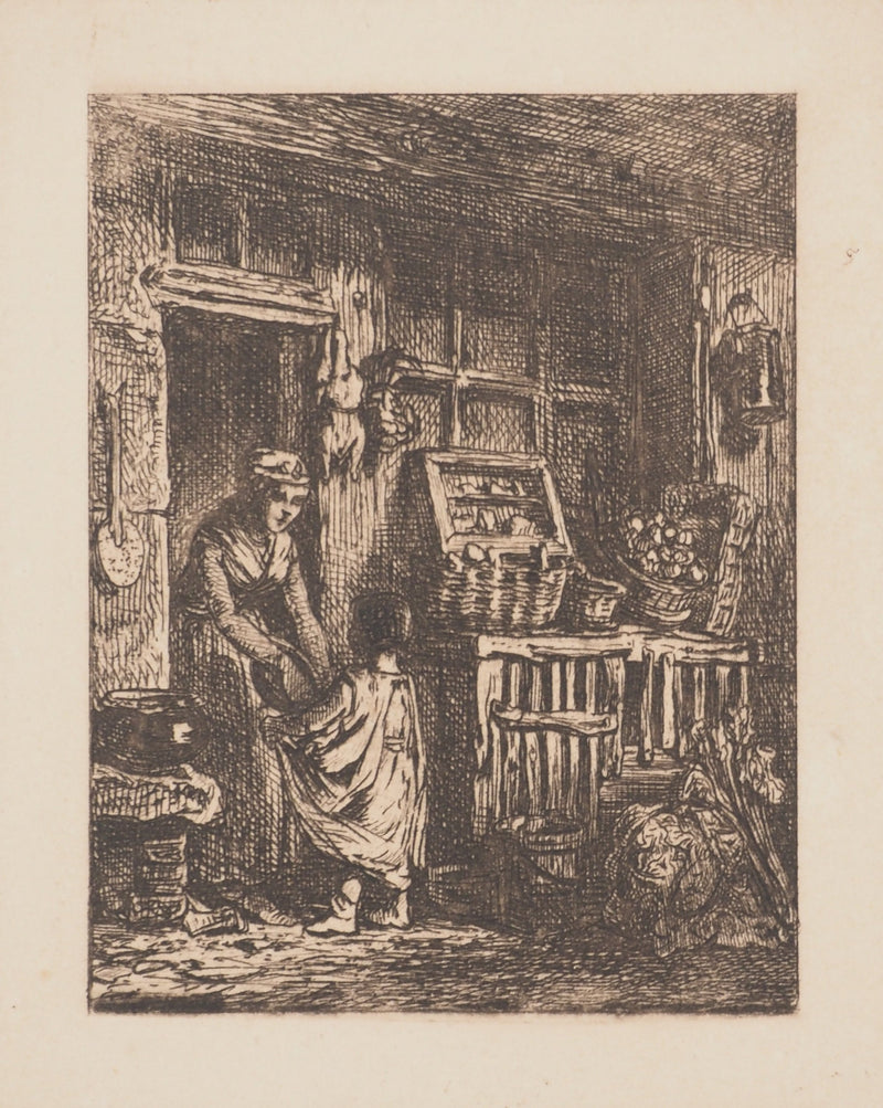 Charles Emile JACQUE : Devant la maison, Gravure originale