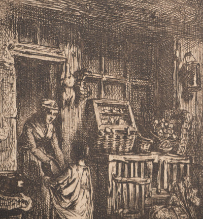 Charles Emile JACQUE : Devant la maison, Gravure originale