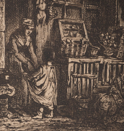 Charles Emile JACQUE : Devant la maison, Gravure originale