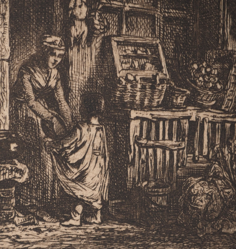 Charles Emile JACQUE : Devant la maison, Gravure originale