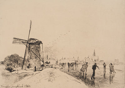 Johan-Barthold JONGKIND : Vue de la ville de Maaslins en Hollande, Gravure originale signée (Copie)