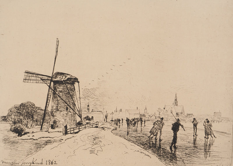 Johan-Barthold JONGKIND : Vue de la ville de Maaslins en Hollande, Gravure originale signée (Copie)