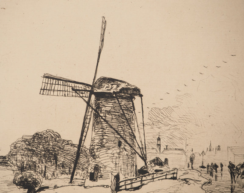 Johan-Barthold JONGKIND : Vue de la ville de Maaslins en Hollande, Gravure originale signée (Copie)