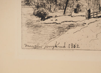 Johan-Barthold JONGKIND : Vue de la ville de Maaslins en Hollande, Gravure originale signée (Copie)
