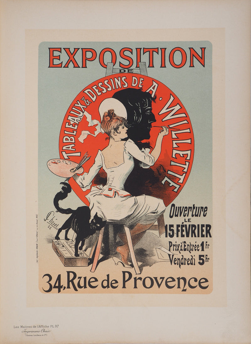 Jules CHERET : Jeune fille peintre, Lithographie originale signée