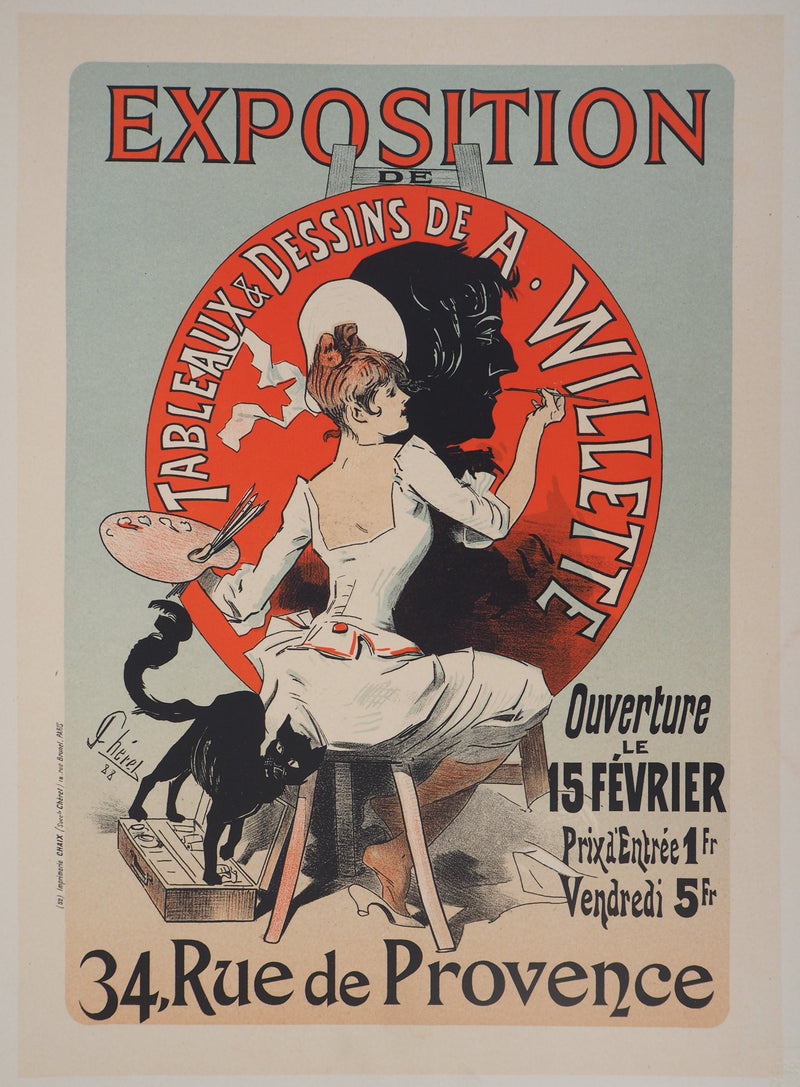 Jules CHERET : Jeune fille peintre, Lithographie originale signée