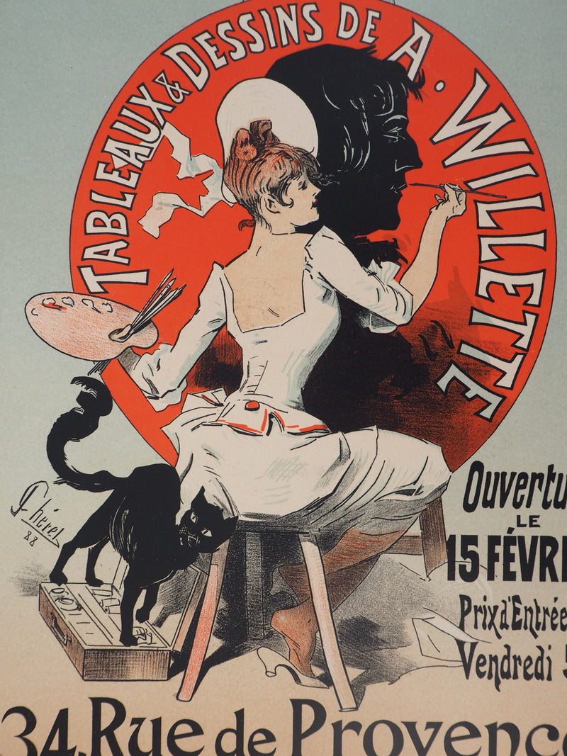 Jules CHERET : Jeune fille peintre, Lithographie originale signée