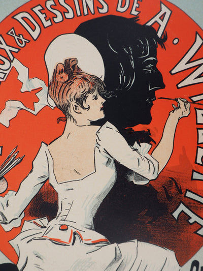 Jules CHERET : Jeune fille peintre, Lithographie originale signée