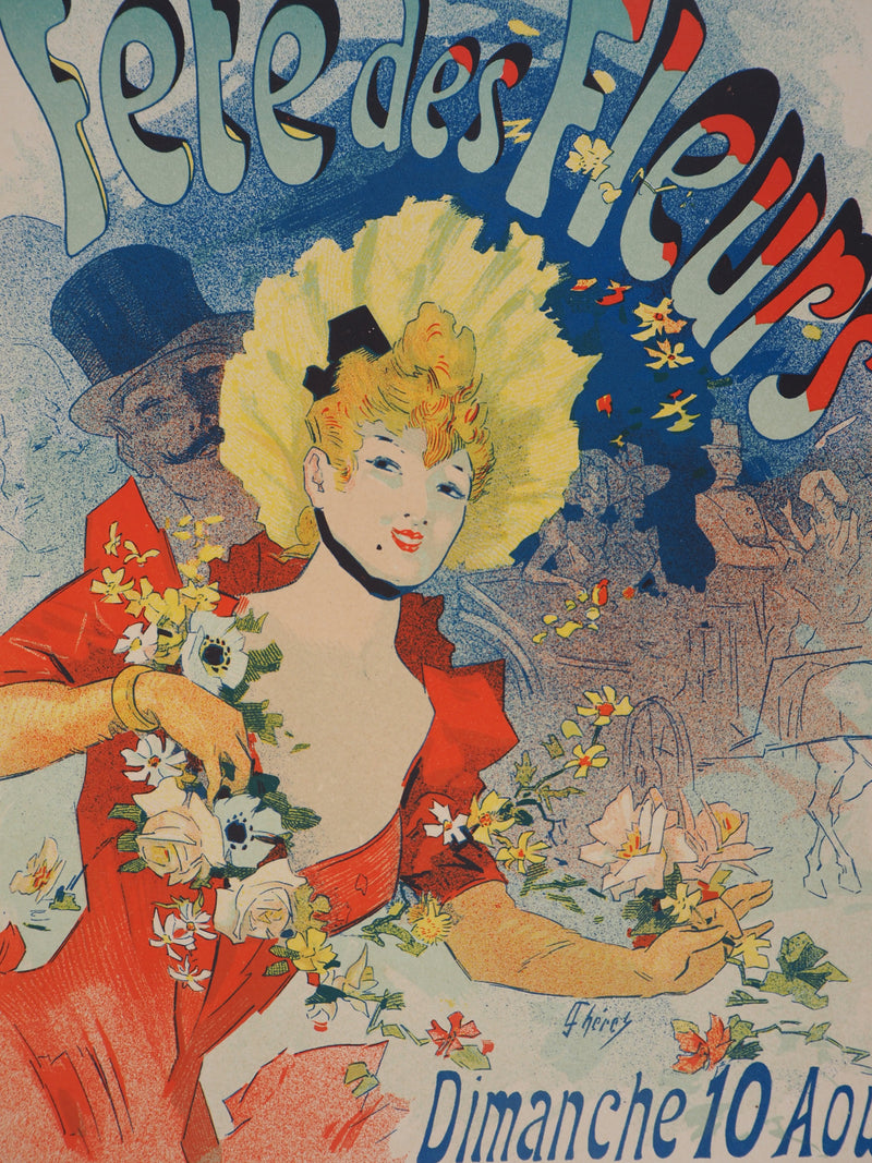 Jules CHERET : Fête des fleurs, Lithographie originale signée