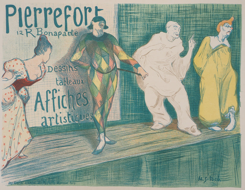 Henri-Gabriel IBELS: Pantomime, Pierrot and Harlequin, Original signed lithograph