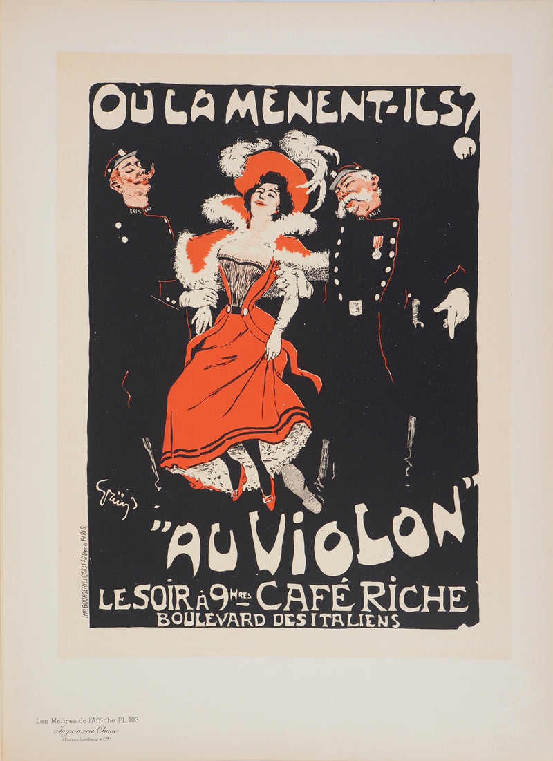 Jules GRUN : Au Violon, Café Riche, Lithographie originale signée