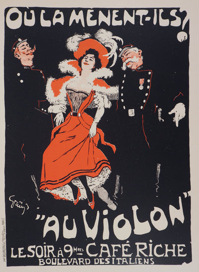 Jules GRUN : Au Violon, Café Riche, Lithographie originale signée