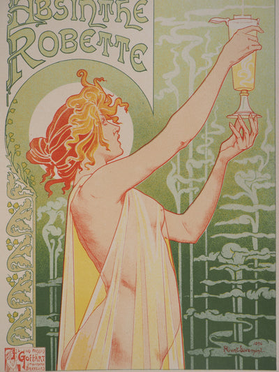 Henri PRIVAT-LIVEMONT : L'absinthe Robette, Fée Verte, Lithographie originale signée