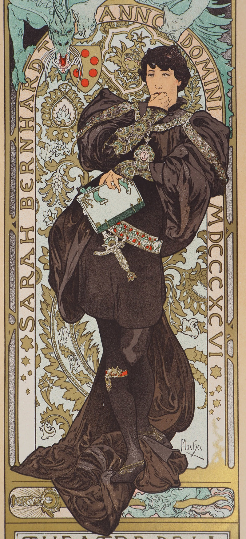 Alfonse MUCHA : Lorenzaccio (Sarah Bernhardt), Lithographie originale ignée
