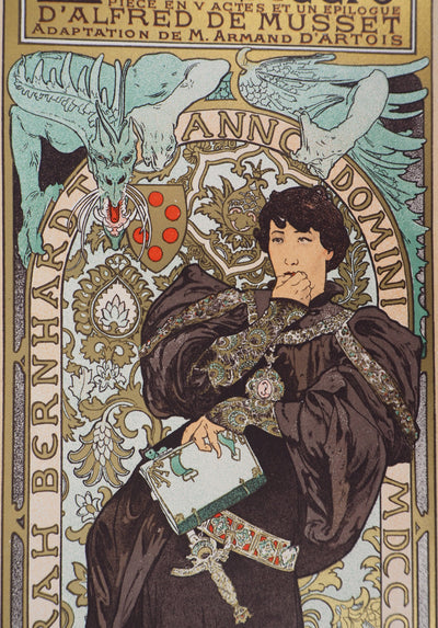 Alfonse MUCHA : Lorenzaccio (Sarah Bernhardt), Lithographie originale ignée