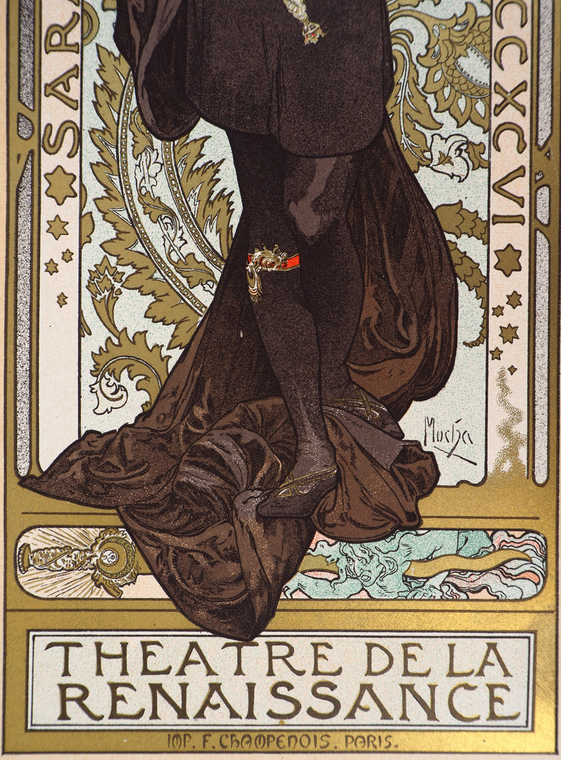 Alfonse MUCHA : Lorenzaccio (Sarah Bernhardt), Lithographie originale ignée