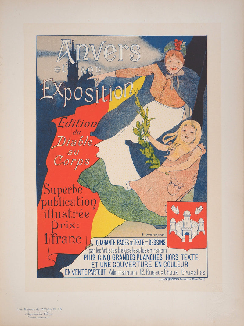ADA Henri EVENEPOEL: Antwerp and its exhibition, Original signed lithograph, 1897
