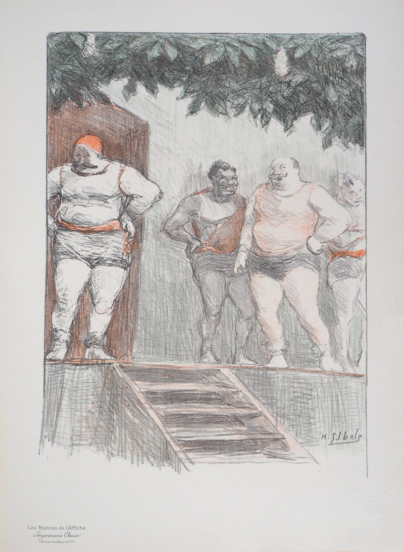 Henri-Gabriel IBELS : Lutteurs de foire, Lithographie originale signée